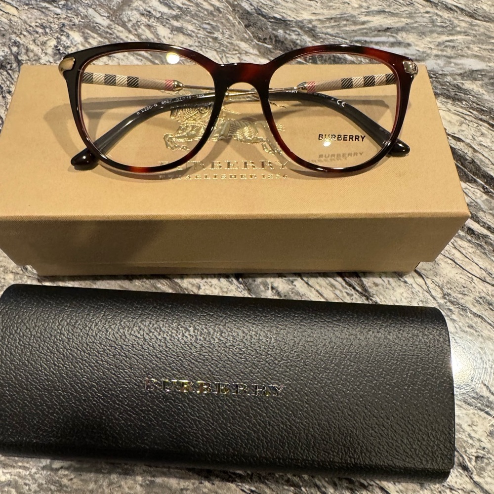 New BURBERRY Eyeglasses B 2255-Q 3657 51-18 140 Burgundy Tortoise w/Plaid - Picture 2 of 5